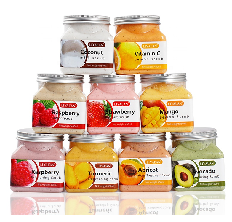 Body Scrub Natural Organic Vegan Fruit Avocado Strawberry Apricot Sherbet Moisturizing Exfolianting Face Body Scrubs