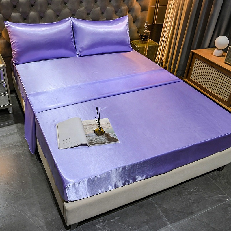 Amazon Hot Sale High Quality Solid Solid Color Satin Microfiber Bed Cover Bed Sheet Pillowcase