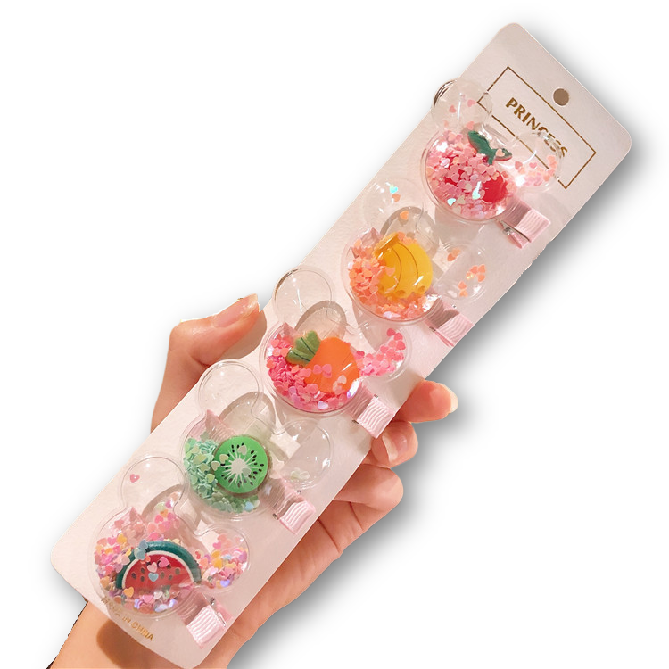 Children's quicksand bangs clip five-angle fruit hair clip sequined hair clip