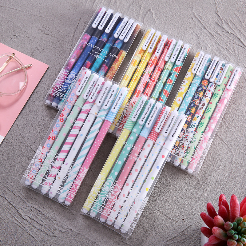 6 pcs/set Plastic Gel Pen Promotional Pen Student Office Supplies Printed Fruit Gel Ink Pen Set