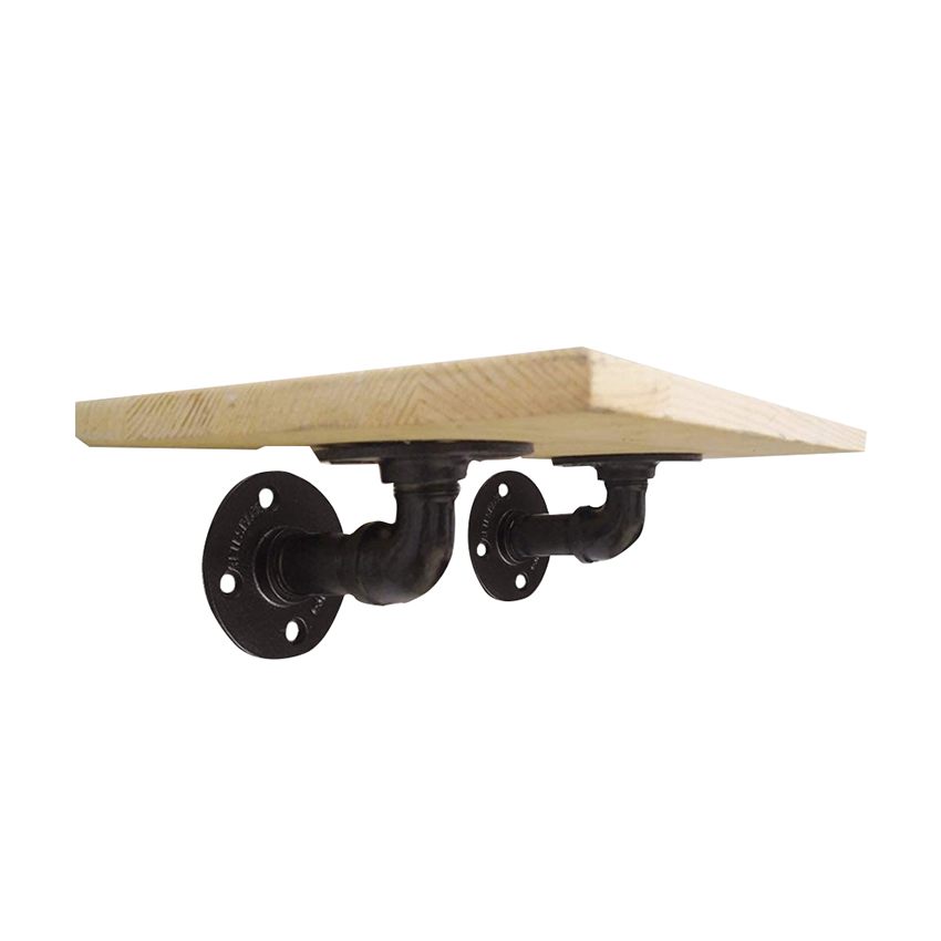 Industrial Pipe Shelves with Solid Wood and Black Metal Bracket Rustic Floating Shelves