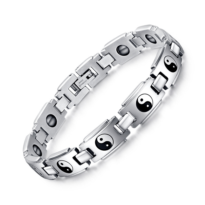 Fashionable Black Stone Trend Titanium Steel Bracelet Men's Religious Gossip Chart Trend Bracelet