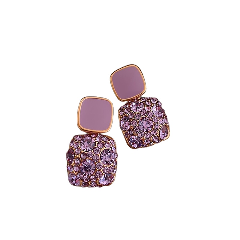 purple shiny crystal geometric Women Earrings contracted sweet lovely heart fine fashion Drop earrings Jewelry