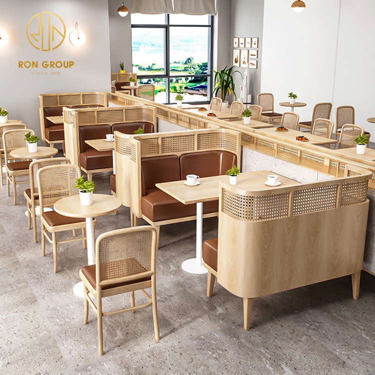Fast food booth benches sofa oak Wood coffee shop square commercial cafe furniture restaurant table and chair booth seating set
