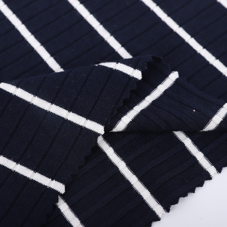 Factory Wholesale Black White Striped Viscose Spandex Rib Knit Fabric For Garment