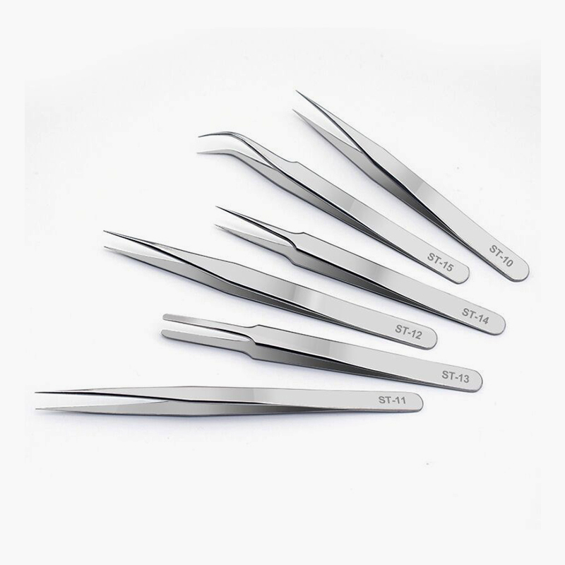 Wholesale straight bent stainless steel tweezers metal precision tweezers