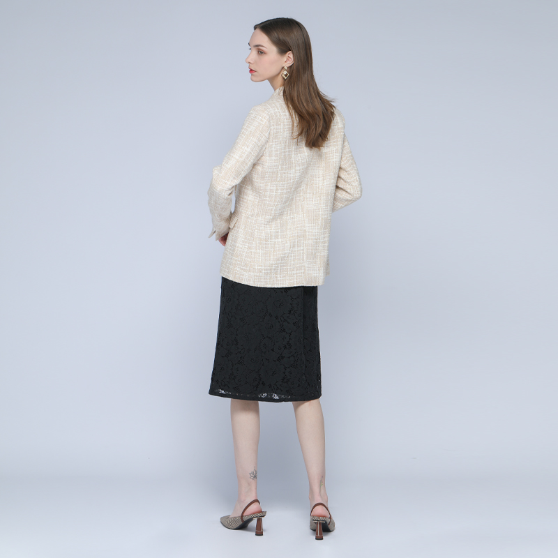 Huiquan vintage inspired best price double breasted tweed jacket for female casual woman tweed casual blazer