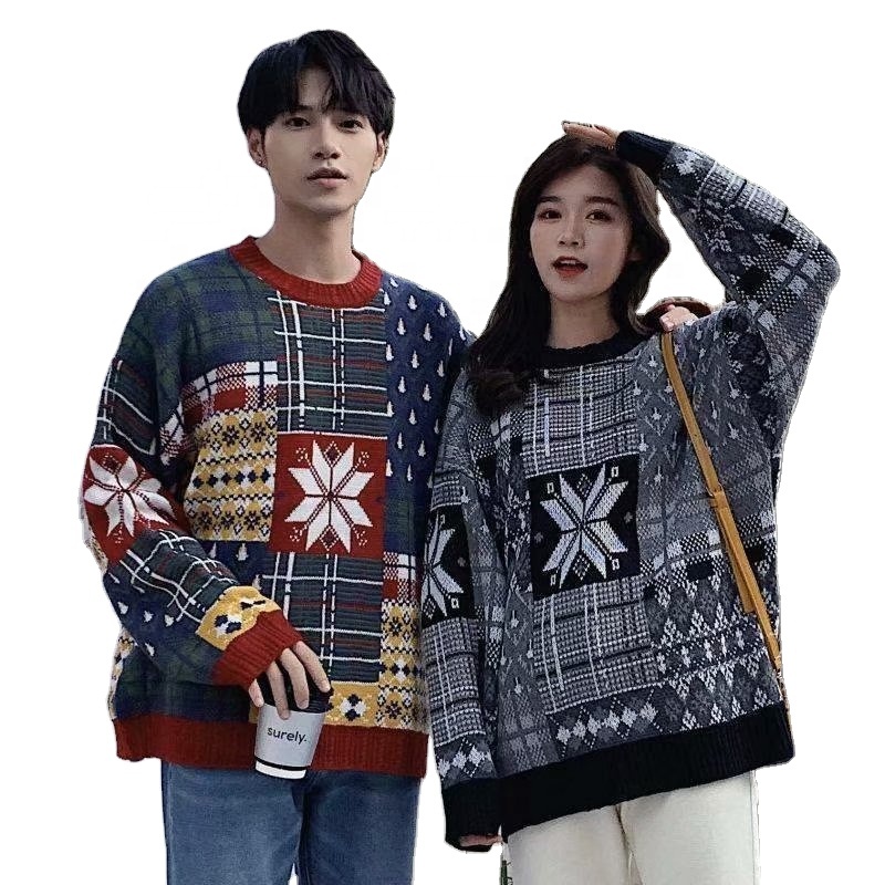 Vintage Xmas Mens Pullover Sweater Europe Style Gift Reindeer Christmas Holiday Party Sweatshirt Thick Woolen Man Sweaters