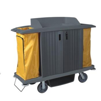 Wholesale Plastic Restaurant Kitchen Hotel Janitor Cart Cleaning Trolley Multifunction Room Service Cart with doors and bags