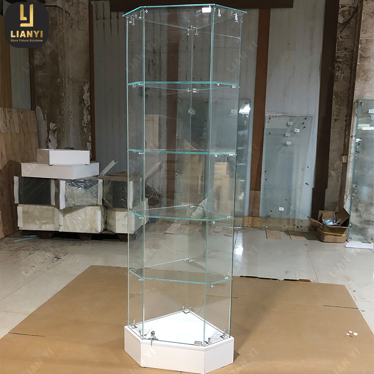 Custom Size Glass Elegance Corner Display Showcase For Retail Store / Living Room / Museum Showroom