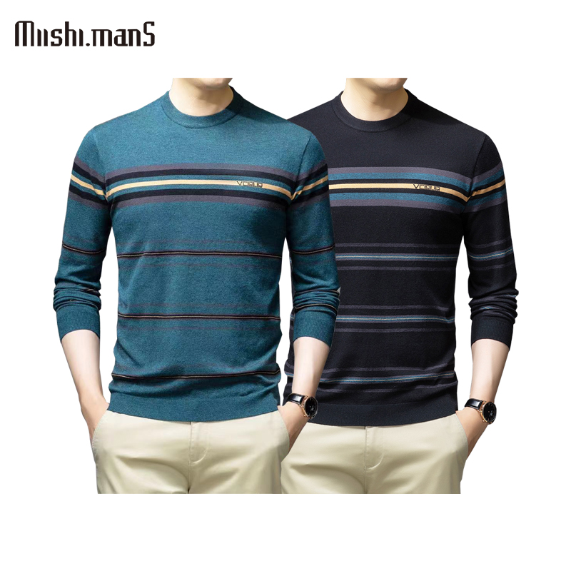 Men's Sweater Printed Knit Sweater Men's Round Neck Pullover Knitted Sweater