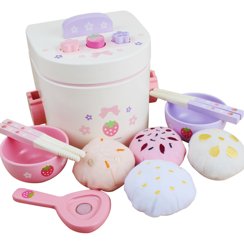Wooden family children's kitchen set simulation cooking cooking utensils mini electric rice cooker electric rice cooker toys