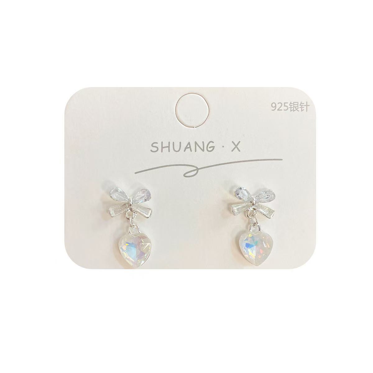 Sweet Girl White Bow Heart Earrings Fine Jewelry Cute Love Earrings for Women