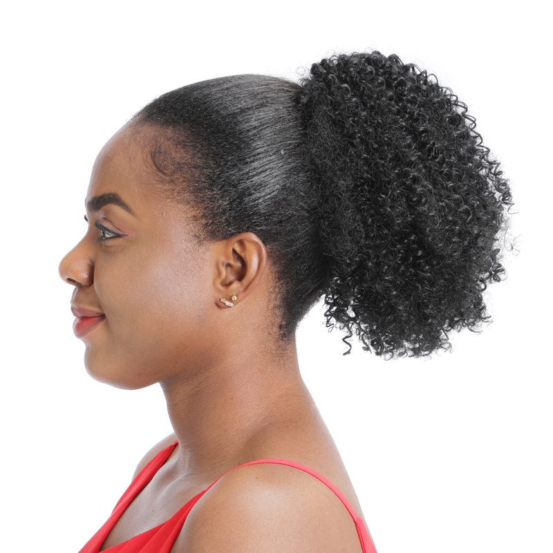 Customized Long 14inch Afro Kinky Curly Chignon Hair Synthetic Hair Chignon Hairpiece