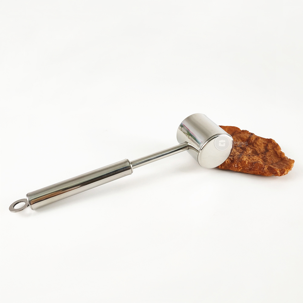 LIHONG wholesale High quality 18-8 Stainless Steel meat tenderizer long handles kitchen steak tool Meat hammer