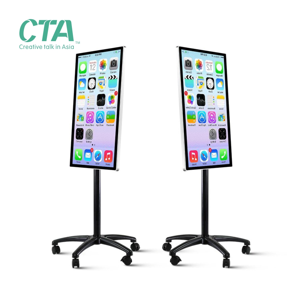 CTA 32 дюймовый ЖК-дисплей рекламы android 3g, Wi-Fi сети Цифровой walkie talkie signge плеер с напольная подставка ролик