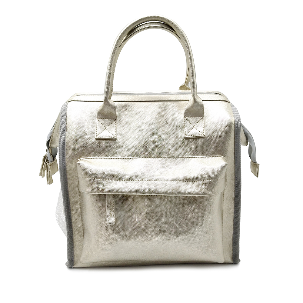 fashion luxury PU leakproof reusable zipper ladies cooler lunch bag with handle