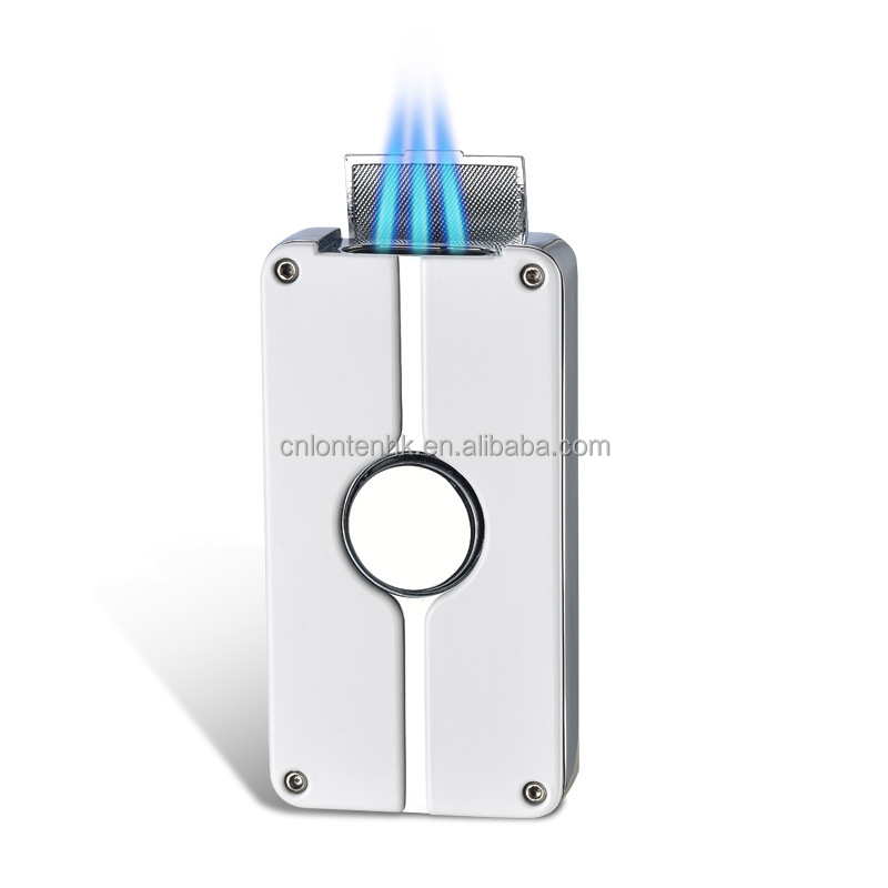 Custom Electric Gas Cigars Lighters Torch Logo Zinc Alloy 3 Jet Blue Flame Other Smoking Accessories Cigar Cigarette Lighter