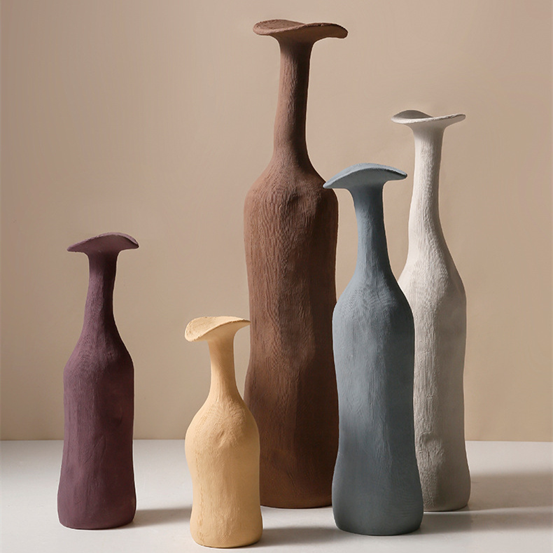 Скандинавская винная бутылка Morandi, Керамические роскошные цветочные вазы, креативная Минималистичная однотонная ваза современного дизайна для домашнего декора