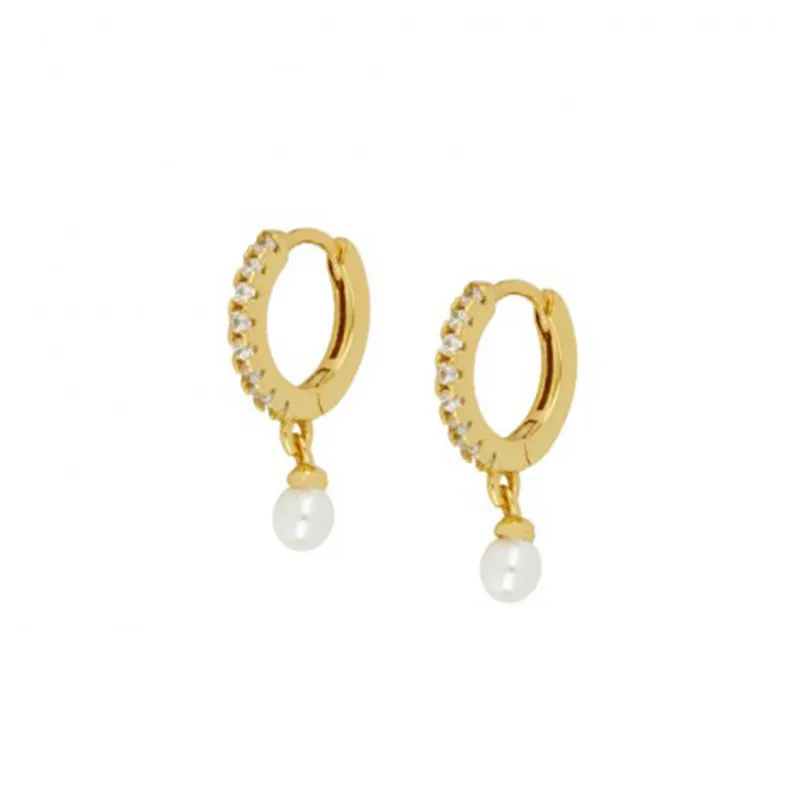 CANNER S925 Silver Pearl Huggies Earrings For Women 2021 Natural Stone Pearl Pendant Hoop Earrings