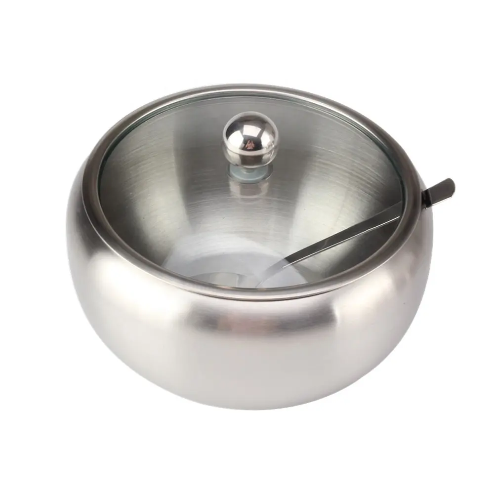 Stainless Steel Sugar Serving Bowl With Clear Lid And Spoon