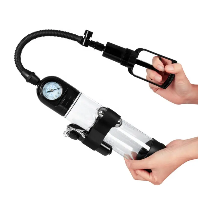 Vacuum Sex toys Gauge Penis Pump with Remote Vibrator for Men