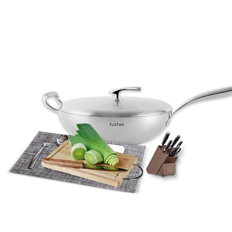 Axa-High Quality Induction Non-Stick Wok Stainless Steel Cooking Wok Pan with Steel Cover Cookware Woks