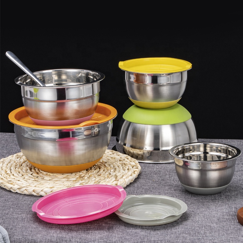 Amazon sell lots of salad bowl beat egg basin Non-slip silicone bottom mixing bowl stainless steel
