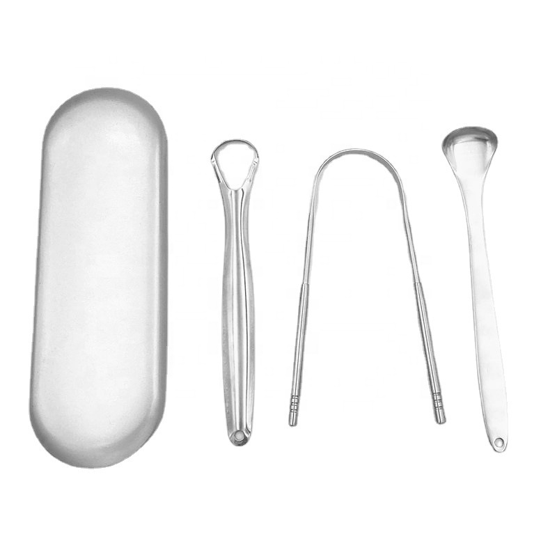 Factory wholesale portable multifunctional reusable metal stainless steel tongue scraper for adults