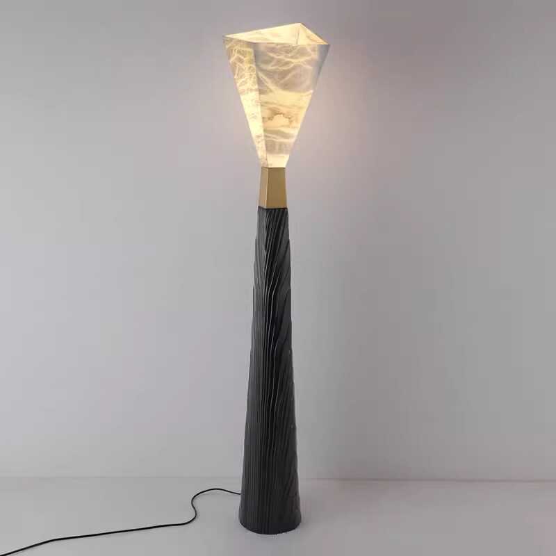 Designer Retro Luxury Floor Lamp Living Room Hotel Bedroom Bedhead Tree Pattern Annual Ring Natural Alabaster Standing Desk Lamp