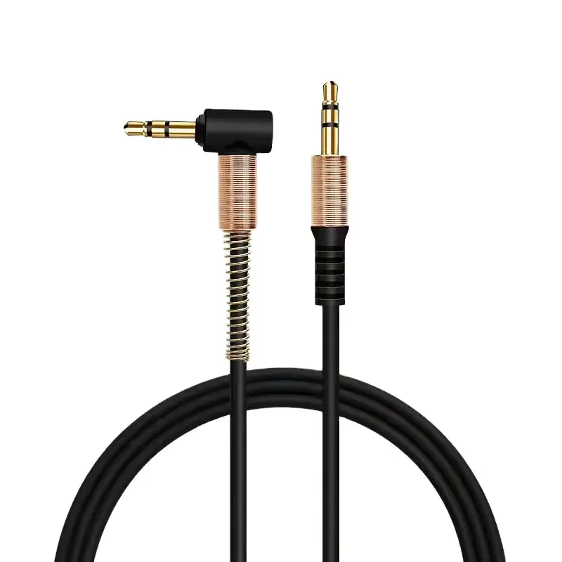 Hot sale XF-09 1M elbow audio cable 3.5 to 3.5 male to male spring AUX car to record line mobile phone speaker connector