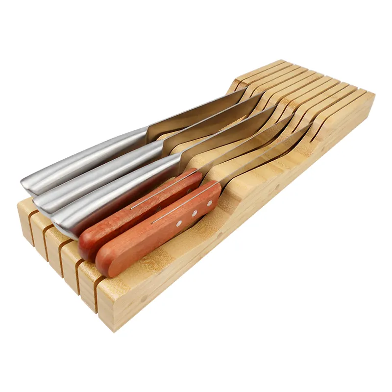 Kitchen Bamboo Knife Block Holders 12 Knives Drawer Organizer And Holder In-Drawer