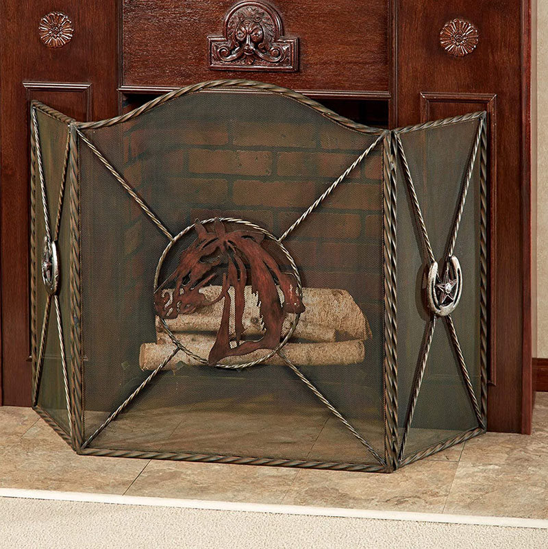 Wholesales Fireplace Screen Horse 3 Panel Practical Bronze Ornate Wrought Iron Living Room Unique Black Metal Fire Place