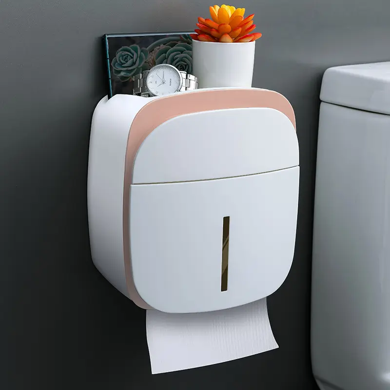 Multifunction Waterproof Toilet Paper Holder Wall Mounted with Drawer Punchfree Bathroom Tissue Shelf Storage Box