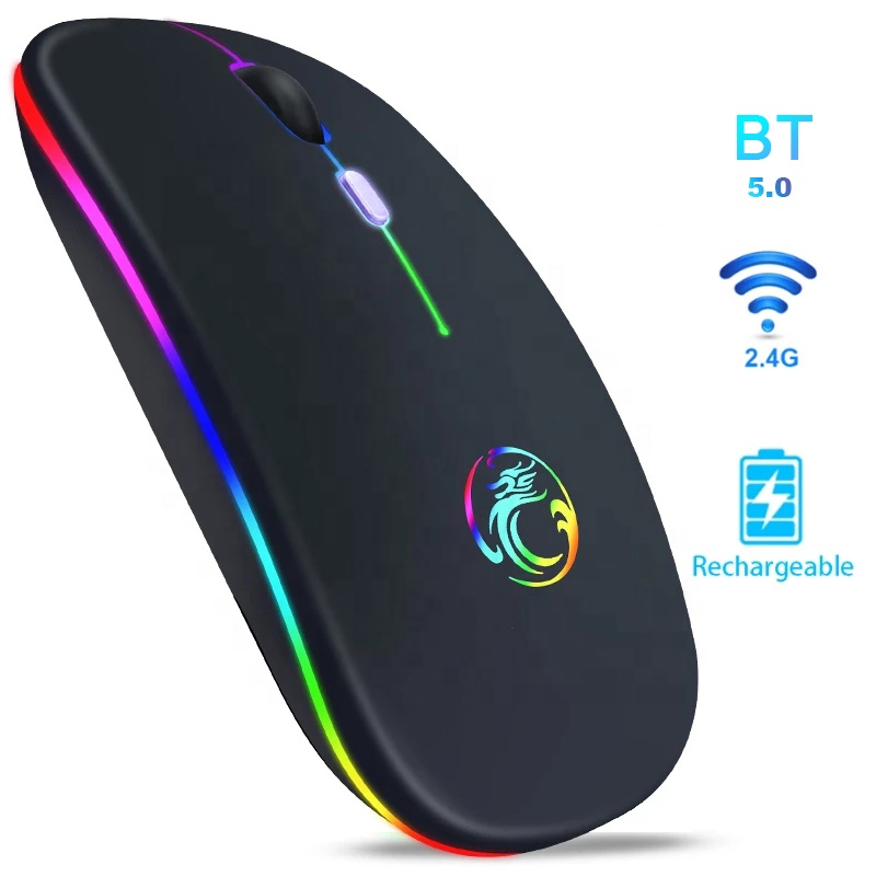BT5.1 + 2,4 г перезаряжаемая 7 цветов RGB беспроводная мышь для ноутбука 2,4 ГГц беспроводная мышь Blueteeth