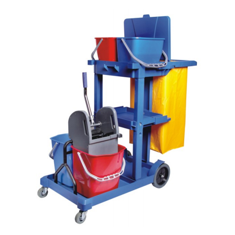 Multipurpose Hotel Cleaning Janitorial Trolley Hotel Plastic Cleaning Service Janitor Carts
