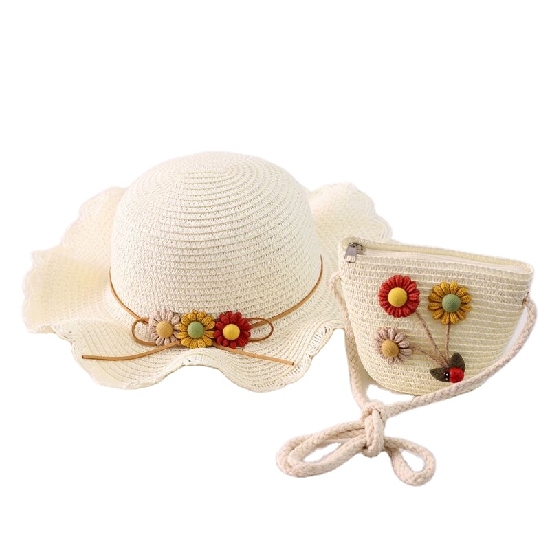 2021 Cute Child Sun Beach Summer Panama Hat Straw Hat With Bag Set For Girls