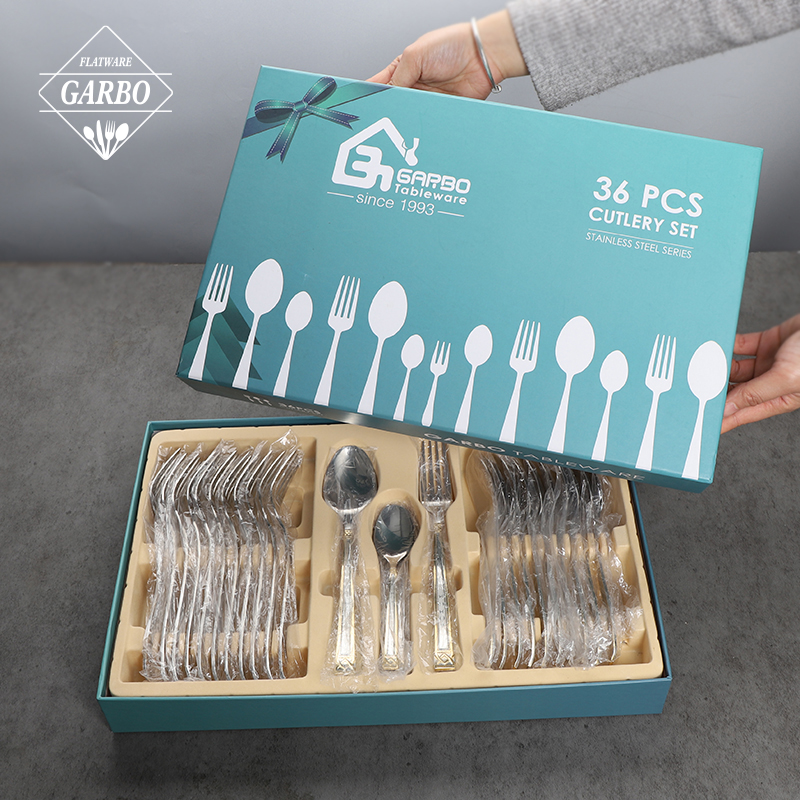 Bulk Order 36PCS Cutlery Set Silverware Hotel Flatware Spoon Fork Knife Stainless Steel 410/13-0 Tableware Gift Set