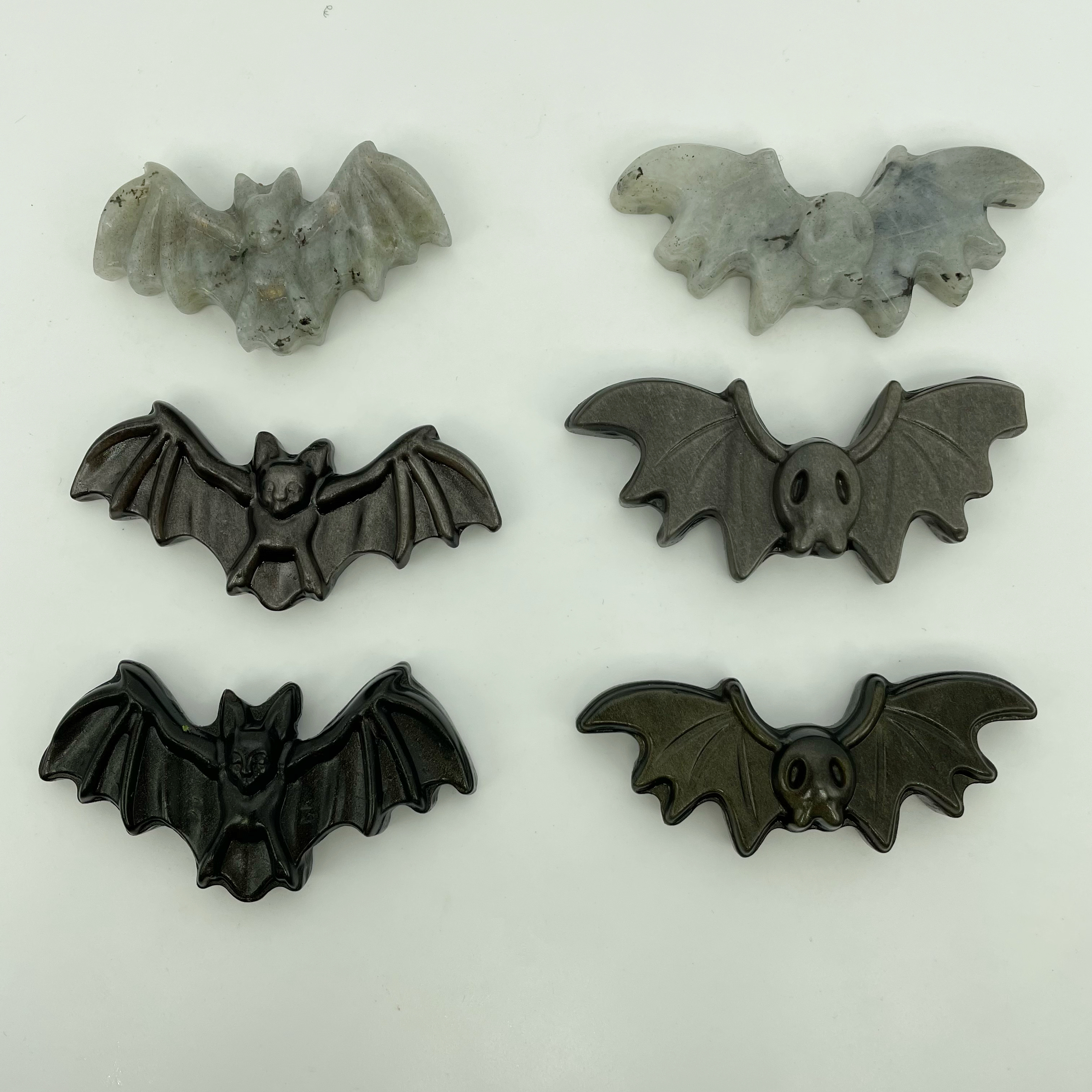 Natural Obsidian Bat Quartz Healing Crystal Hand Carved Labradorite Halloween Animal For Gifts