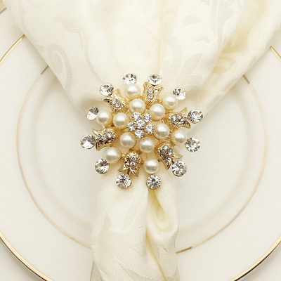 Table Accessories Pearl Napkin Rings Gold Serviette Buckle Holder for Dinner Party Wedding Decor