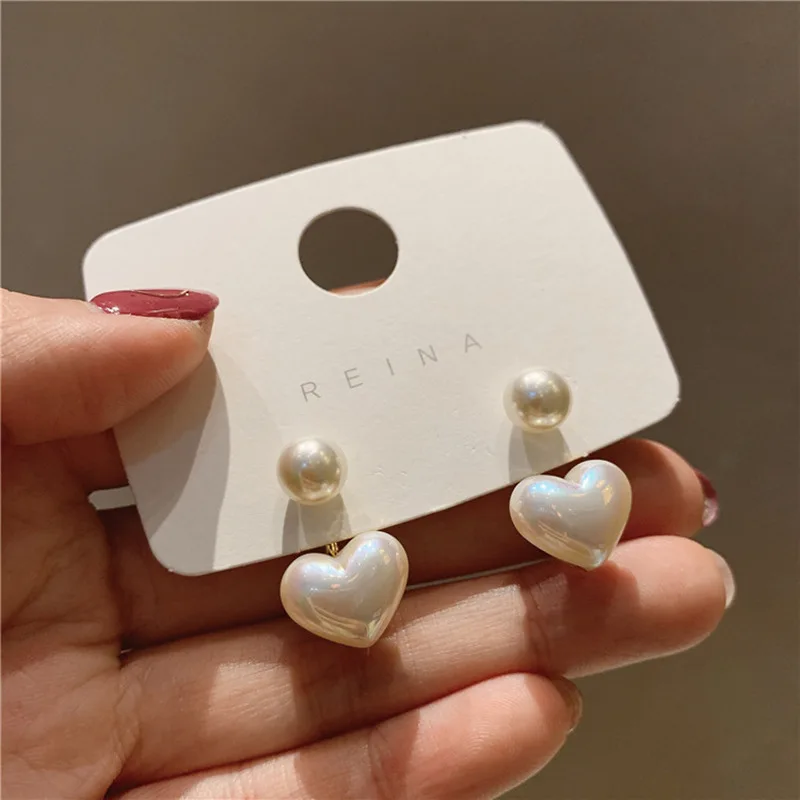 New fashionable minimalist white pearl heart earrings versatile temperament earrings for women