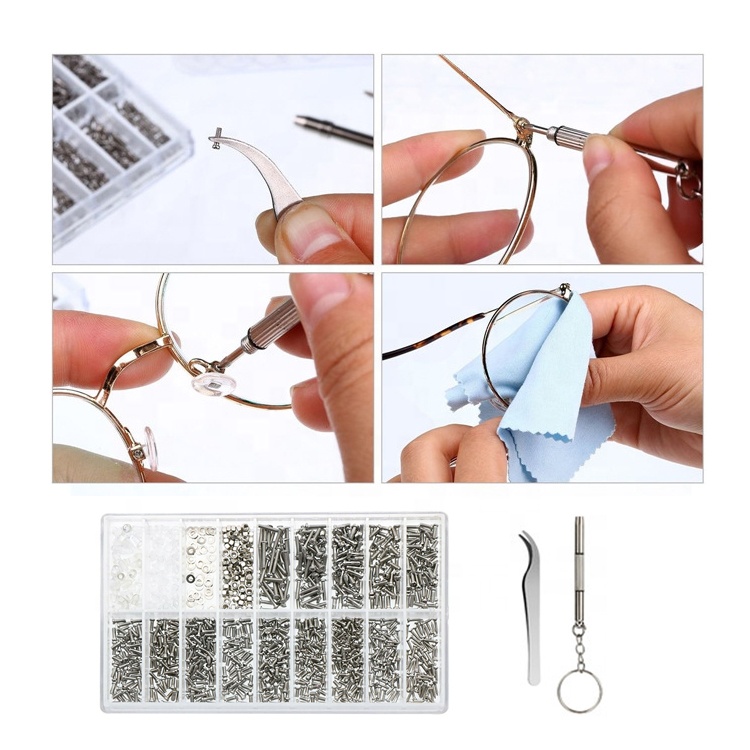 1000 Pcs Glasses Repair Screw Set Spectacles Screw On Nose Pads Repair Tool kit