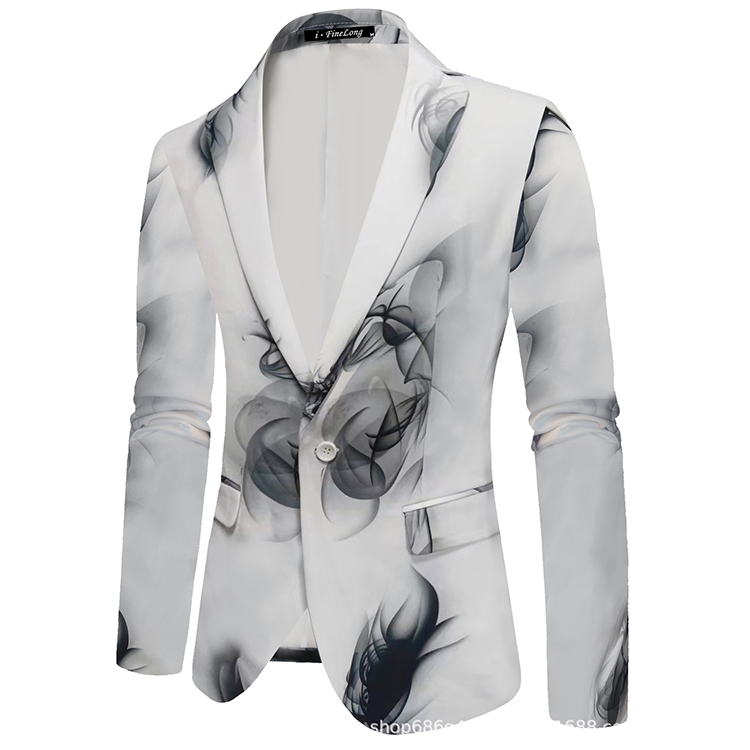 2023 New Custom Clothing Ink Flower pattern Fashion Single Button Men Blazer Jacket casual Men's Suits Blazer