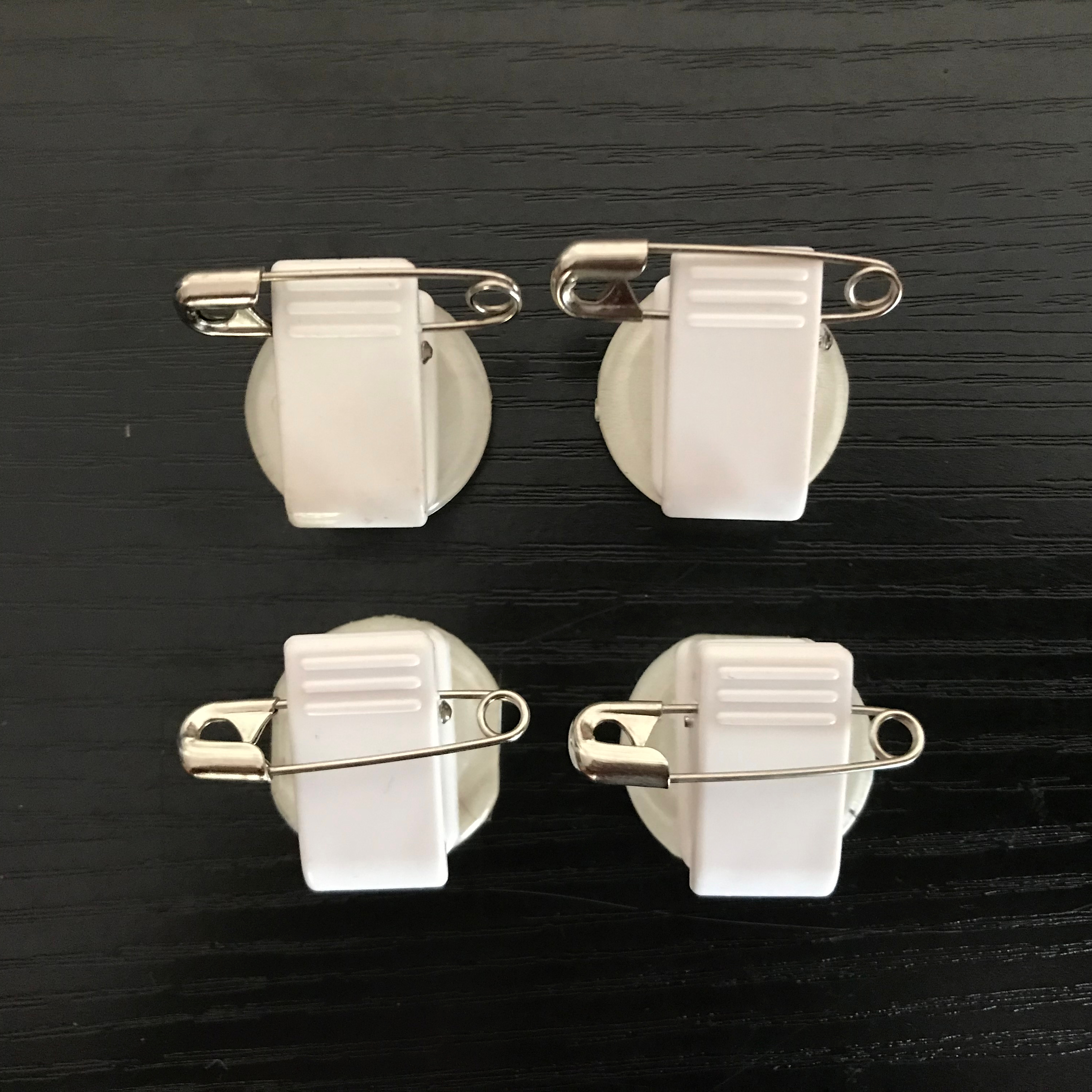 white plastic ID badge swivel pin clip combo