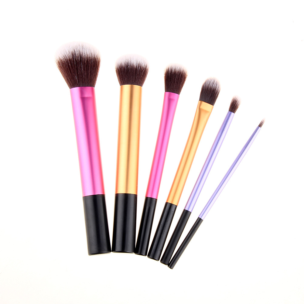yue 6PCS real luxury black techniques makeup brushes individual private label long tube vegan makeup brushes
