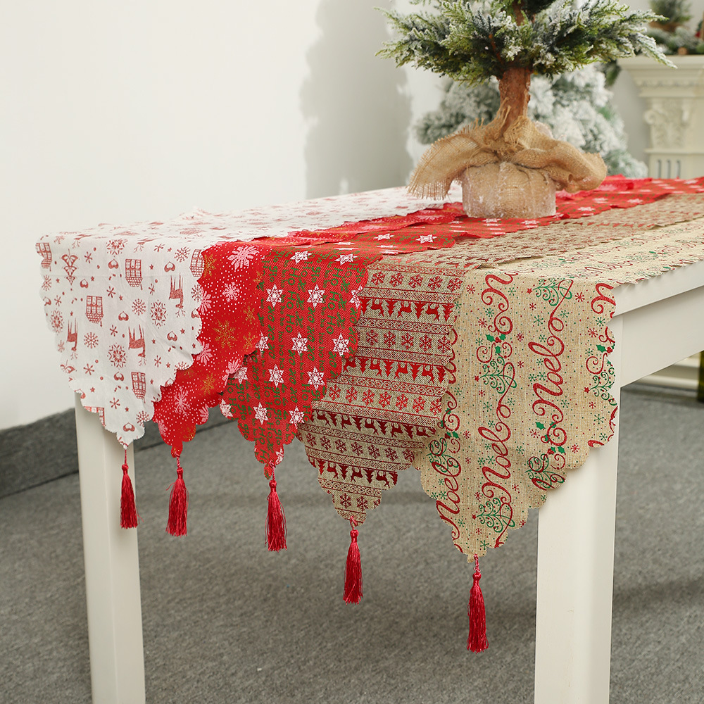 Christmas Table Decoration High Quality Cotton Cloth Rectangular Decorative Pattern Table Runners