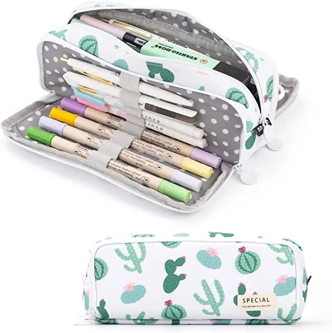 Best-selling Large Pencil Case Big Capacity 3 Compartments Canvas Pencil Pouch for Teen Boys Girls School Students