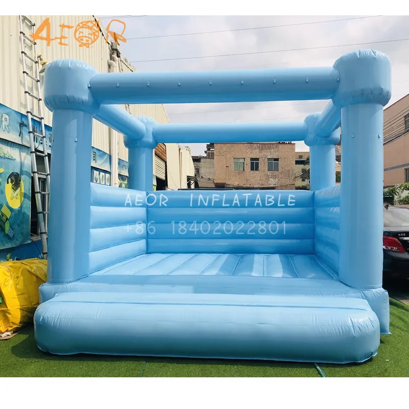 The Newest Pastel Sky Light Blue Bounce House Princess White House Inflatable Bouncy Castle