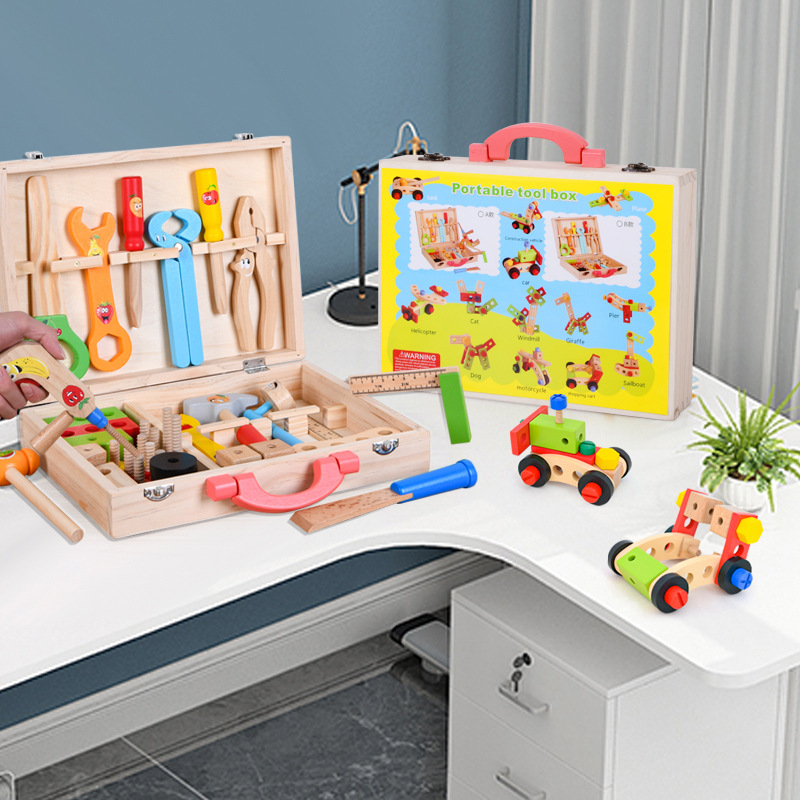 Montessori educational tool toys wooden set kids, garden wooden repair tool toy children