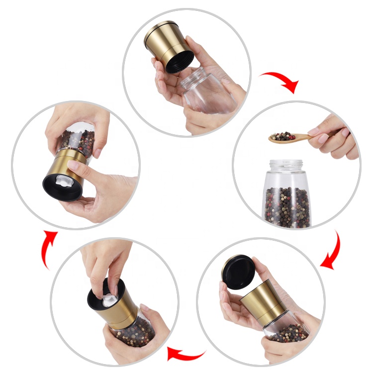 Golden 2 In 1 Salt And Pepper Grinder Set Manual Salt And Pepper Grinder Spice Grinder Mill Stainless Steel With Silicone Base